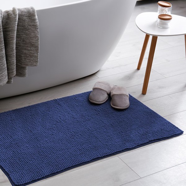 Skridsikker bademåtte - Blød og komfortabel mikrofibermåtte med maskinvaskbart design - Vandabsorberende og hurtigtørrende (50x80cm) dark blue