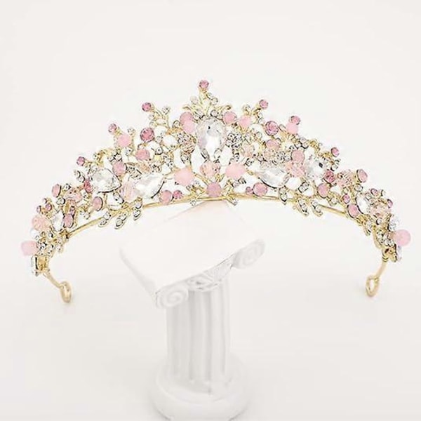 Lasten Pinkki Kristalli Tiara, Tyttöjen Prinsessapuku Rhinestone Kruunu Pääpanta, Hääpuku Hiusten Asusteet, 15 * 5,5 CM, vaaleanpunainen kulta