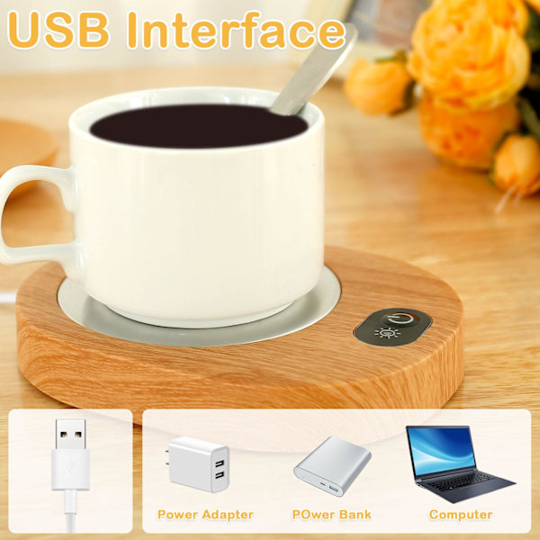 Kaffe Mugg Värmare USB Kopp Värmare för Skrivbord 55-65℃ Konstant Temperatur Uppvärmd Coaster Pad med halkfri bas och Gravity Sense Switch