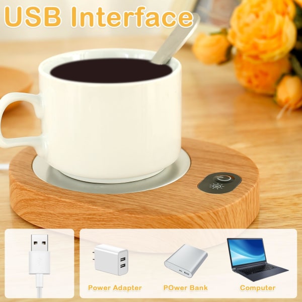 Kahvikupin lämmitin USB kupinlämmitin pöydälle 55-65 ℃ vakiolämpötilassa lämmitetty lasinalustan liukumaton pohja ja painovoiman tunnistuskytkin