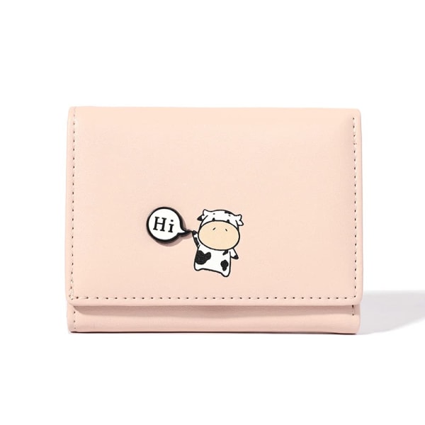 Cute Cow Tri-folded Wallet Small Wallet Cash Pocket Card Holder ID Vindusveske for kvinner (ROSA, COW)