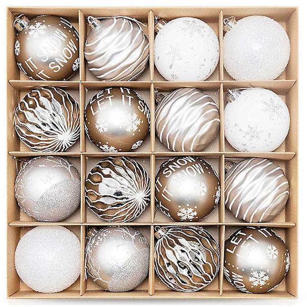 16 stk. Julekugler 16 8cm Plastik Julefarve Kugle Juletræ Hængende Pynt Ornamenter Silver White