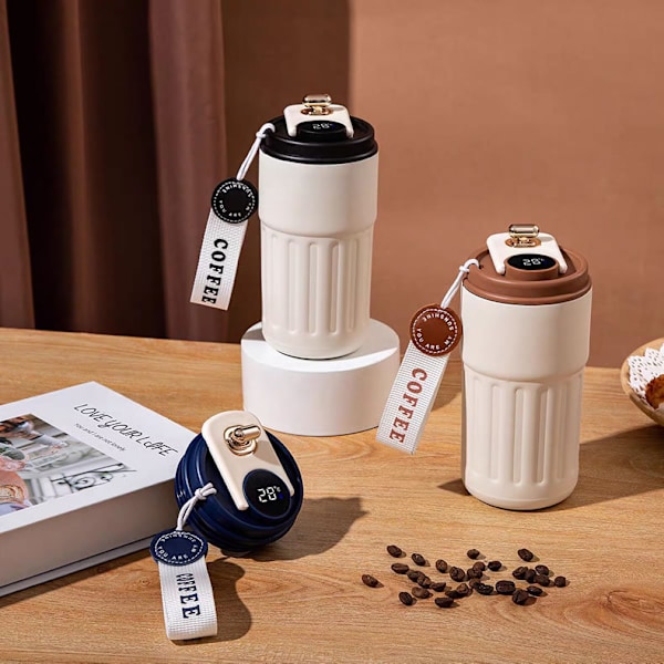 Temperaturvisnings-Kaffe Termos, Varm & Kall, Läckagesäker Kaffekopp Med Lock, Rostfritt Stål Isolerad Mugg, Smart Vattenkopp På Resan