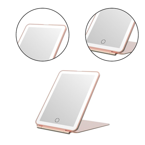 LED Resespegel för resor, tre färglägen Ljus skönhetsspegel, sovsal smink spegel, bärbar hopfällbar trefärgad ljus smink spegel, rosa Pink
