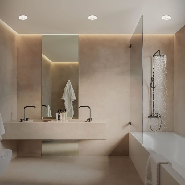 Set med 3 LED infällda taklampor, ultraplatta infällda lampor, IP65 badrumsinfällda spotlights, matt vit, 90x25 mm (DxH)