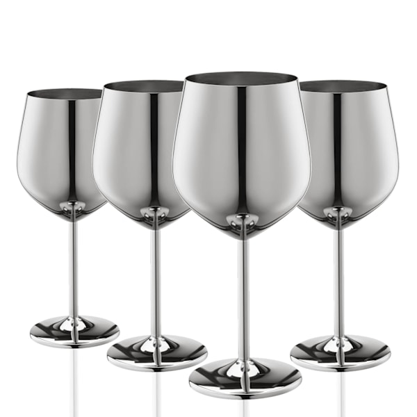 Silver Vin Glas Set med 4, 550ml Okrossbart Silverbägare, Rostfritt Stål Vinglas, Unikt och Bärbart Metall Vinglas Silver