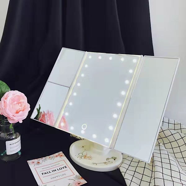 Lighted Makeup Mirror 22 Leds Lysstyrke Justerbar Bordplade Kosmetik Spejl ，Led makeup spejl foldbar，Hvid White