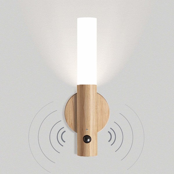 LED Belysning Træ Væglampe Retro Batteri Væglampe Bevægelsessensor USB Genopladelig Trådløs Magnetisk Belysning Sengelampe Varm Hvid