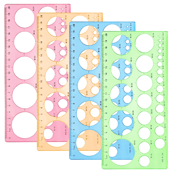 Kpl Pyöreä kaavaimen ympyrämalli 4 väriä muovimallin piirustuskaavallinen piirustustyökalu piirtämiseen mittaussuunnitteluun (vaaleanpunainen sininen vihreä oranssi)