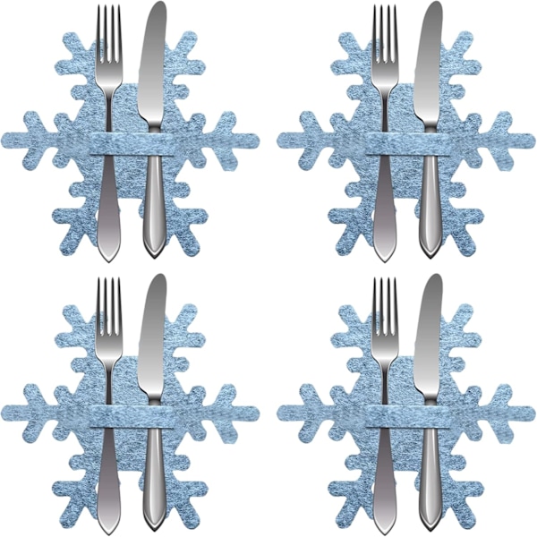 4 Pcs Christmas Cutlery Holders, Christmas Snowflake Shaped Tableware Bags for Xmas Decorations Dinner Table Party Ornaments (blue)