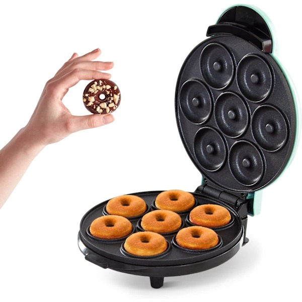 Mini Donut Maker Maskin för Barnvänlig Frukost, Snacks, Desserter & Mer med Non-stick Yta, Gör 7 Donuts - Aqua