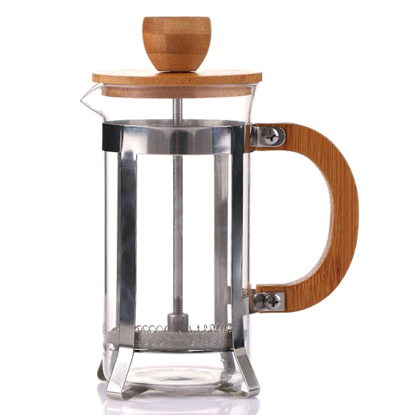Franskpress Kaffebryggare, Cafetière Kaffeplunger 350ml 12oz 1-2 Koppar, Liten Tepress Borosilikatglas med Bambuhandtag