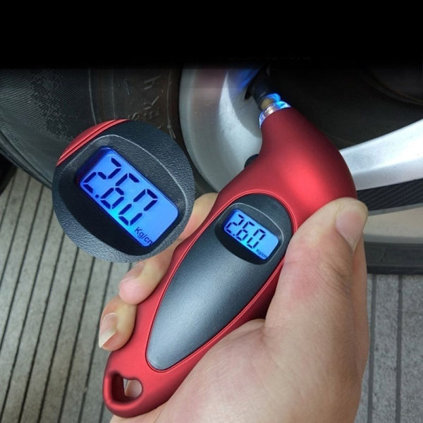 Digitaalinen rengaspainemittari 150 PSI 4 asetuksella autoille, kuorma-autoille ja polkupyörille, taustavalaistu LCD ja liukuestokahvat (Punainen) Red