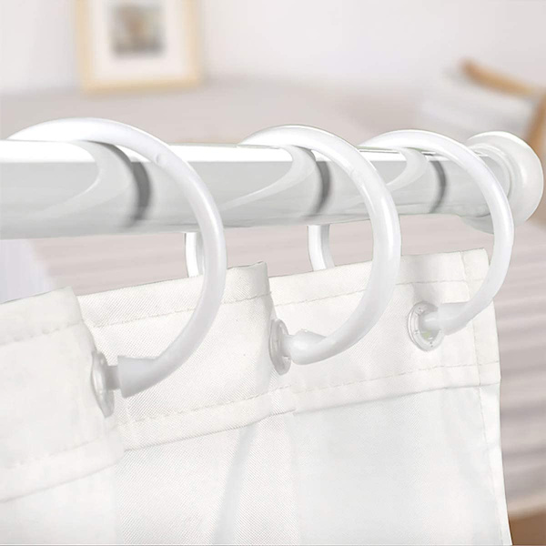 Top-Spring 12-pack Duschdraperiringar i Plast, O-ringar, Krokar, Hängare, Badgardinsögla, Glid, Badrum, Dusch, Fönsterstång, Vit