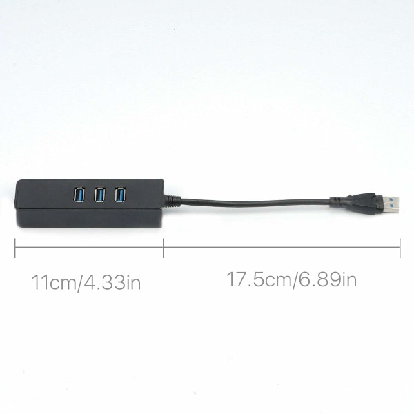 USB 3.0 Hub, 3 Portar med RJ45 10/100/1000 Gigabit Ethernet Nätverksadapter för Ultrabooks, Notebooks, Tablets och Mer