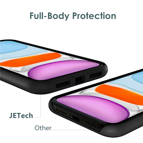 Silikonskal för iPhone 11 6,1 tum, Silkeslen Full-Body Skyddande Skal, Stötsäkert skal med Mikrofiberfoder (Svart)