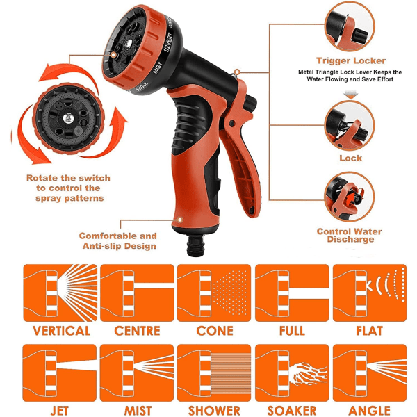 Utbyggbar trädgårdsslang med 10 spraymunstycken, hållbar 3450D väv, slangrulle, knäcksäker flexibel magisk vattenslang, 25FT/7.5m