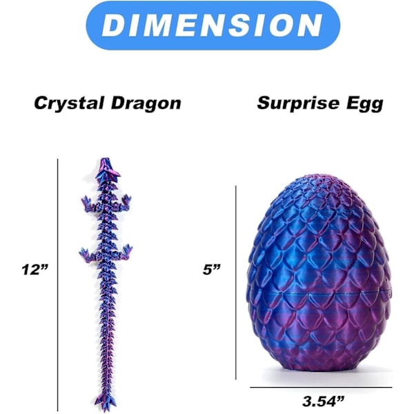 3D-printet drage i egg, fullt ledd drage krystalldrage med drageegg, hjemmedekorasjon leker til sjefens skrivebord