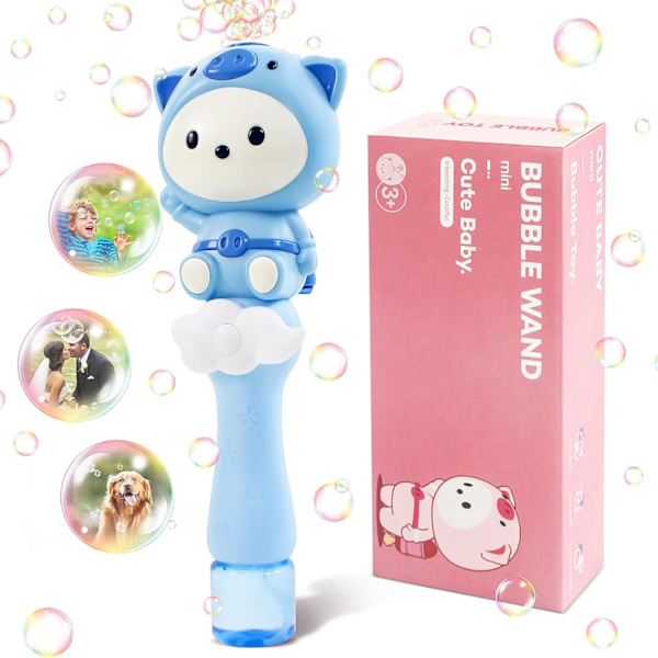 Automatisk Bubbelstav för Barn 3-5 År, Ljus- och Musikbubbelmaskin, Elektrisk Bubbelmaskin, Bubbelleksaker för Småbarn (Blå)
