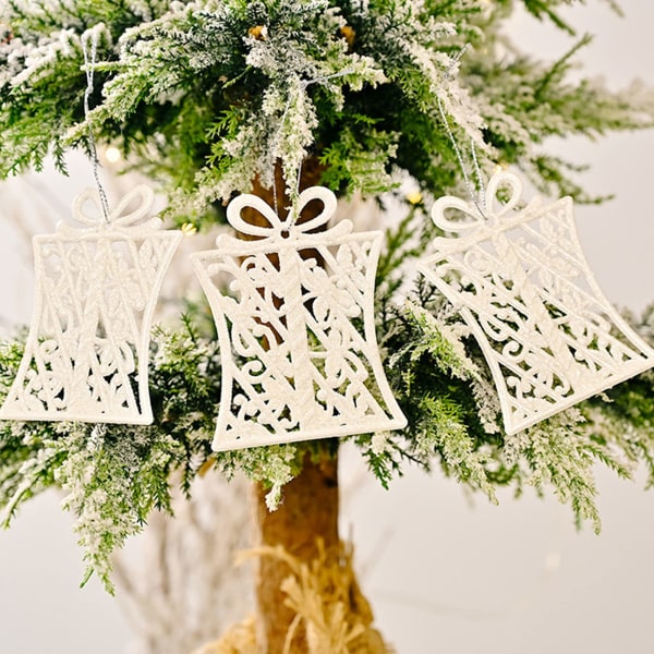 Hvidt juletræspynt og -pynt - Snowflake Candy juletræsdekoration - Inkluderet bånd til ophængning (sæt med 3) (hvid æskepynt)