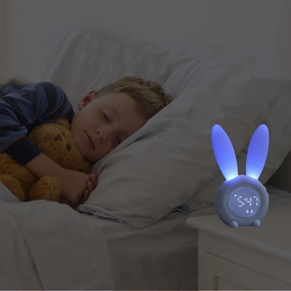 Vekkerklokke, nattlys for barn, 5 ringetoner, temperaturkalender, berøringskontroll og slumring med 2000mAh oppladbare klokker（blå）