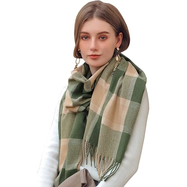 Vinter Tartan Tørklæde til Kvinder, Cashmere-lignende Tørklæder, Lange Varme Slå-om, Pashmina Kvast-sjal, Stola, Valentinsdagsgaver, Tørklæder, Julegave Green