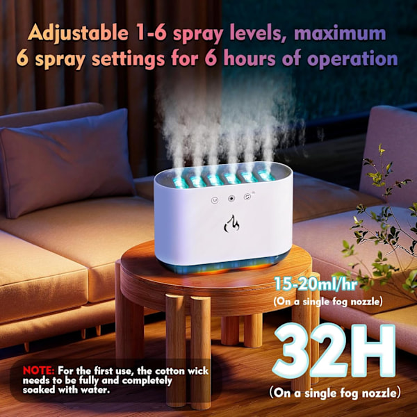 900ML Luftfuktare, Dynamisk Pick-up Luftfuktare med 6 Munstycken och 7 Färg LED-lampor, 25dB Ultra Tyst, Arom Diffuser Luftfuktare