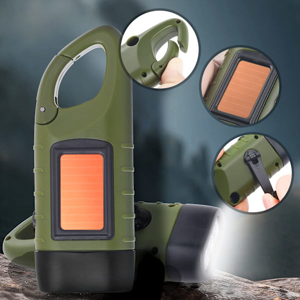 Solcelle lommelykt sett med 2 sol LED lommelykt og håndsveiv lommelykt oppladbar utendørsaktiviteter nødlampe - Grønn