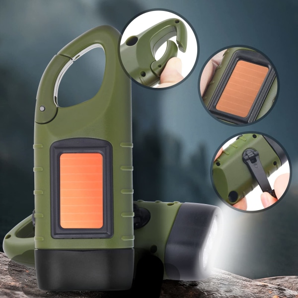 Solcellsficklampa Set med 2 Solcells LED-ficklampa & Handvevsficklampa Uppladdningsbar Utomhusaktiviteter Nödlampa - Grön