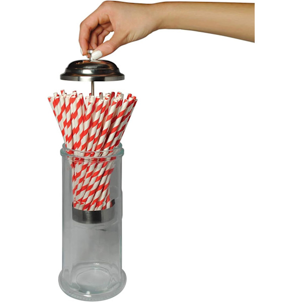 Halmdispenser - Retro glasdispenserhållare återanvändbar, 11,5 cm x 11,5 cm x 27 cm, silver