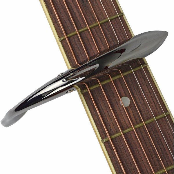 Shark Capo, Tone Clip af zinklegering til akustisk, folk-, elguitar og ukulele (sort)
