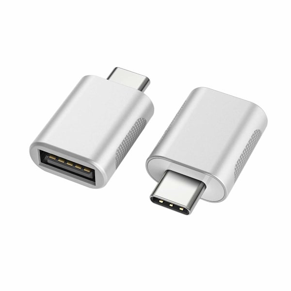 USB C mot USB (Paquet de 2), Adaptateur USB-C mot USB 3.0, Adaptateur USB Type-C mot USB, Adaptateur USB Femelle OTG för MacBook Pro(Argent)