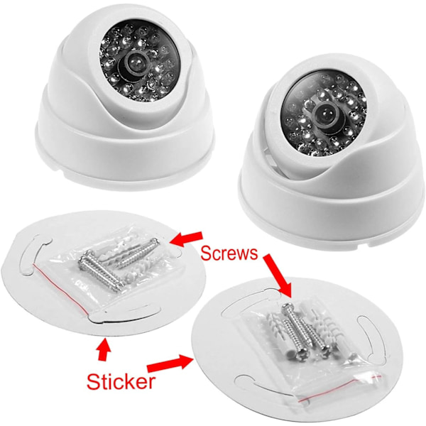 2 St. Attrapp Övervakningskamera CCTV Dome Kamera Med LED Blinkande Realistisk Imitation för Hemsäkerhet, Vit