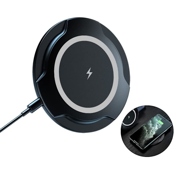 Trådlös laddare Qi-certifierad 15W snabbladdning Kompatibel med iPhone 13 pro max/13/12/SE/11/X/XS/XR/8, Samsung Note S21/S20/S9 (15W Svart)