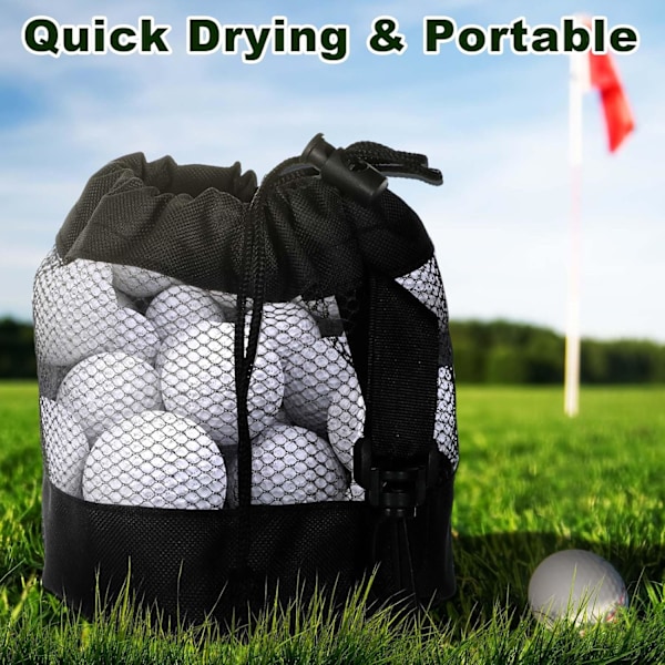 2 stk. Golfboldposer, Nylon Mesh Golfboldpose, med Snørepose til Golfbolde, Golfopbevaring Snøre Meshposer (Sort)