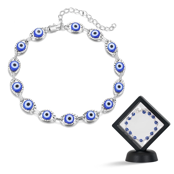 Ondt Øje Ankelkæde Armbånd, Sølv Ankelkæde Sød Ondt Øje Sommer Ankel Armbånd med 3D Display Case Boho Strand Fodkæde til Kvinder og Piger