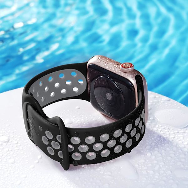 Silikoninen urheiluranneke, yhteensopiva Apple Watch -rannekkeen kanssa, hengittävät vaihtorannekkeet Apple Watch Ultra/Ultra 2/iWatch SE Series 9 8 7 6 5 4 3 2 1 -kelloille Grey