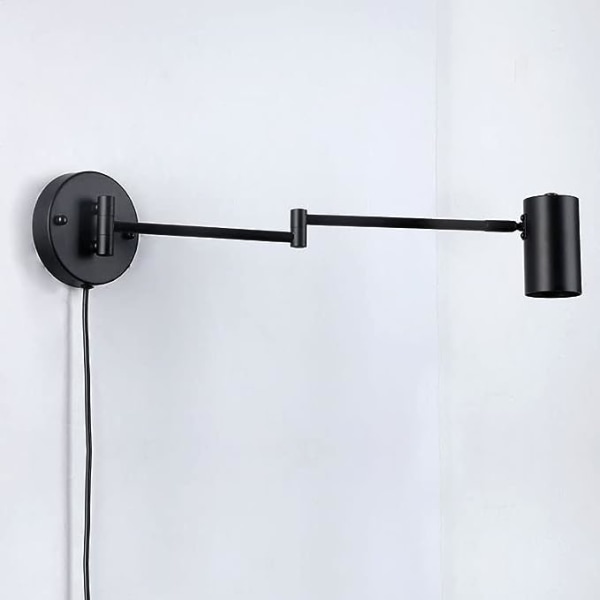 LED Væglampe med Justerbar Svingarm og Kabel med Fatning og Kontakt E27 Læselampe til Stue, Soveværelse, Natbord Sort