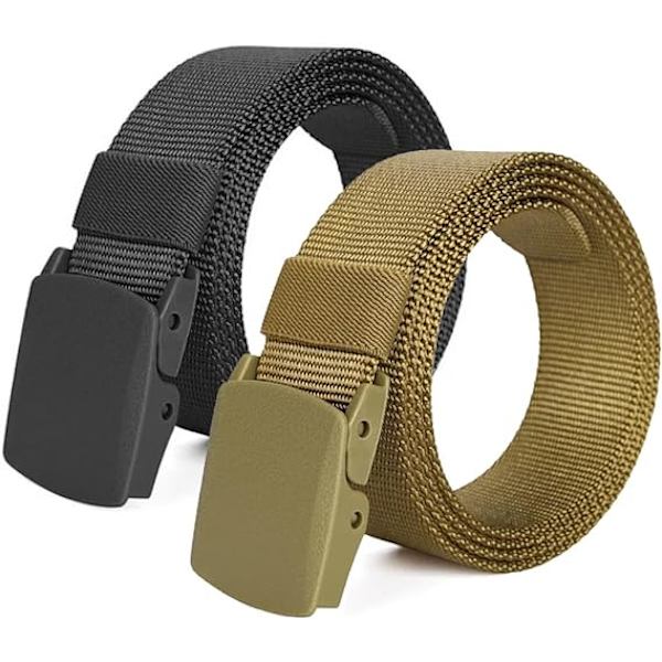 2-pack nylon canvasbälten, mångsidiga för pendling för män och kvinnor, automatiska spännbälten, utomhus militär taktiska bälten för fritidssporter Black,Wolf Brown