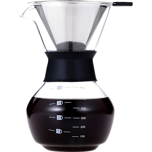 Häll över kaffebryggare 590 ml, Häll över kaffedroppare glaskaraff, Häll över kaffebryggare med handtag