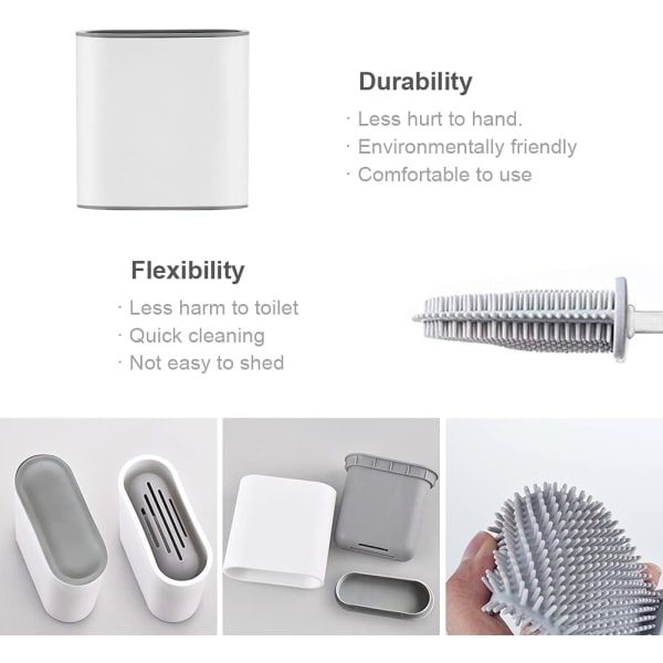 Silikone toiletbørstebakke - toiletbørste og holder, anti-dryp, antibakteriel, ventileret toiletbørste (hvid)