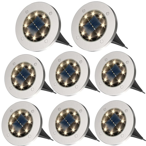 Solarlampor Utomhus Trädgård 8 LED, Solcellsdrivna Marklampor för Landskap, Gångväg, Gräsmatta, Stig Gård Trappor Staket, Trädgårdsdekor (Varmvit)
