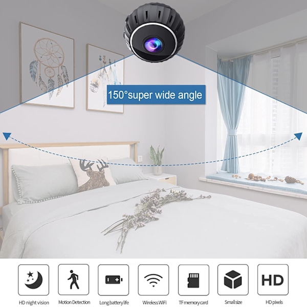 Mini vakoilukamerat piilotettu 1080P HD langaton kamera yönäöllä ja liiketunnistuksella, WiFi-videokamera sisä- ja ulkokäyttöön, musta-x10