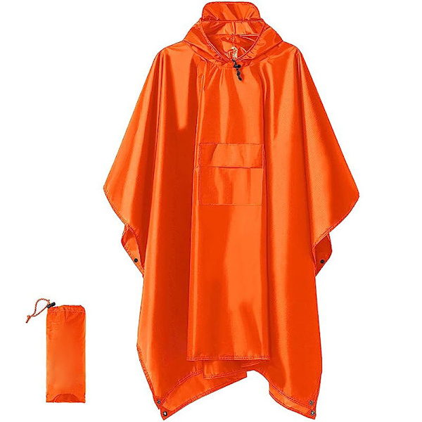 Vedenpitävä poncho aikuisille, uudelleenkäytettävä sadeviitta aikuisille vedenpitävä, kevyt vedenpitävä sadetakki ulkoiluun, retkeilyyn, pyöräilyyn, matkustamiseen Orange