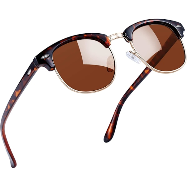 Semi-Rimless Polariserede Solbriller Mand - UV400 Beskyttelse Retro Halv Ramme Solbriller Unisex Polariserede Herre Dame Solbriller