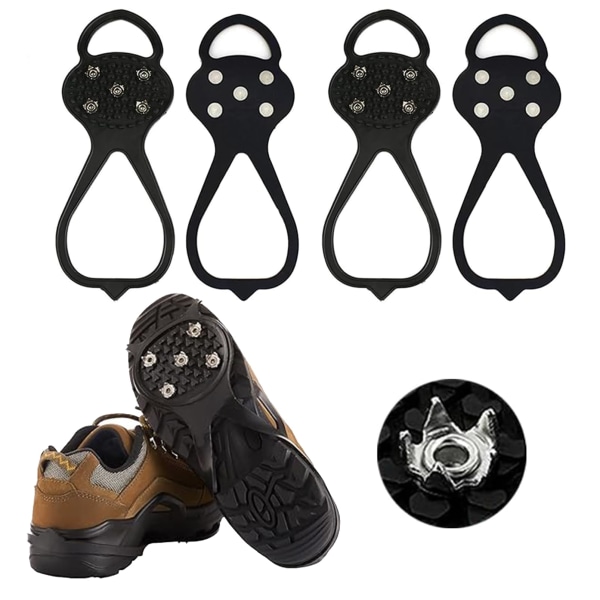 2 Par Isgrips, Snøgrips med God Elasticitet, Brodder til Sko med 5 Anti-Skli Pigger, Sklisikre Grips Pigger for Gåing, Arbeid, Fiske