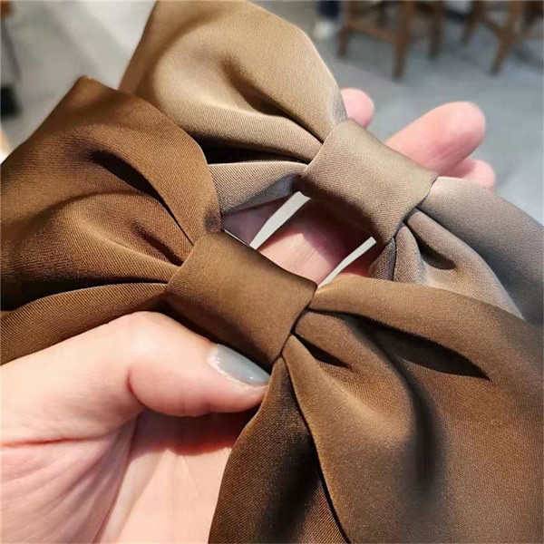 Suuret hiusrusetit hiusklipsit silkkisestä satiininauhasta ranskalaiset rusettipinnit paksuille ja ohuille hiuksille naisille ja tytöille (musta ruskea khaki)