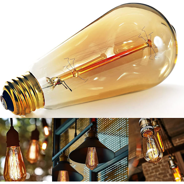 Edison-lamppu, himmennettävä E26/E27-lamppu, 40 W himmennettävä, häkkilankainen Edison-lamppu klassiseen kattokruunuun tai kattokruunuun - 6 kpl