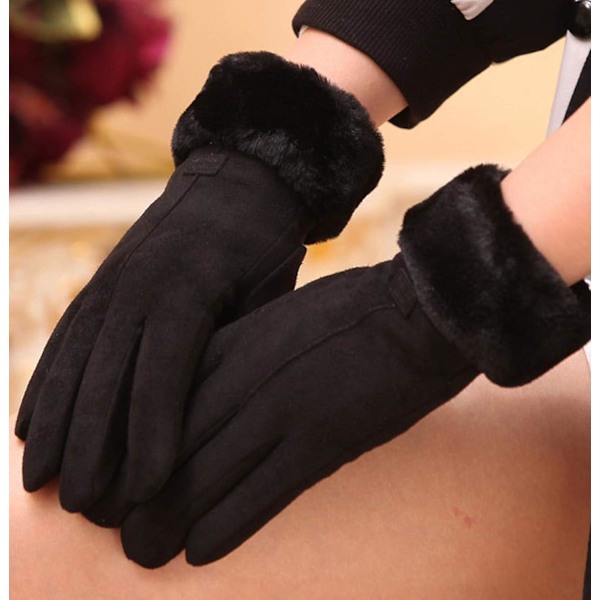 Vintervarme Handsker, Touchscreen-Suede med Tyk Foring, Dame Udendørs Handske (sort) balck