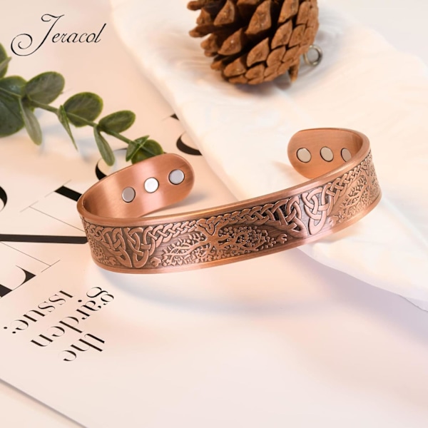Magnetiske kobberarmbånd til mænd og kvinder, 100% massivt magnetisk kobberarmbånd med kraftige magneter (hver 3500 Gauss)